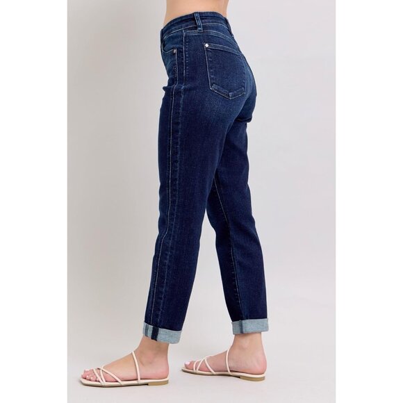 Women High Waist Boyfriend Jeans Stretchy Relaxed Fit Cuffed Uncuffed - Picture 3 of 10